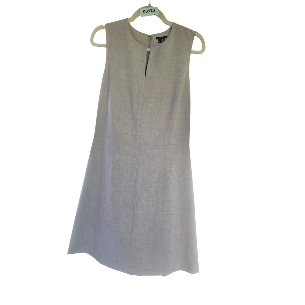 Theory Womens Oatmeal Wool Blend Sleeveless Split Neck Sheath Dress Size 10